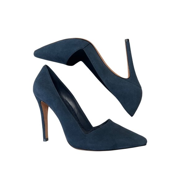 Alice & Olivia Navy Blue Suede Pointed-Toe Stiletto Heels - Picture 10 of 11